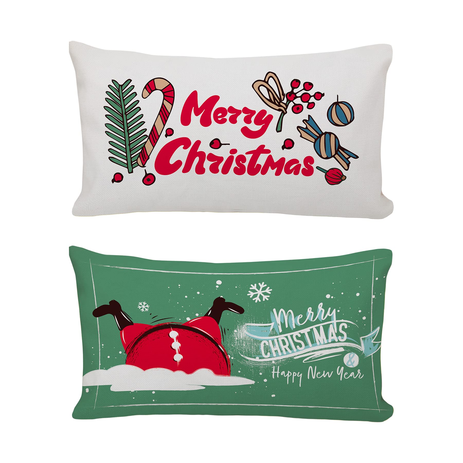 Premium Cotton & Linen Christmas Pillow Covers Set of 2 (12x20 Inch) - Holiday Home Decor for Sofa, Bedroom & Living Room - Festive Seasonal Throw Pillow Cases