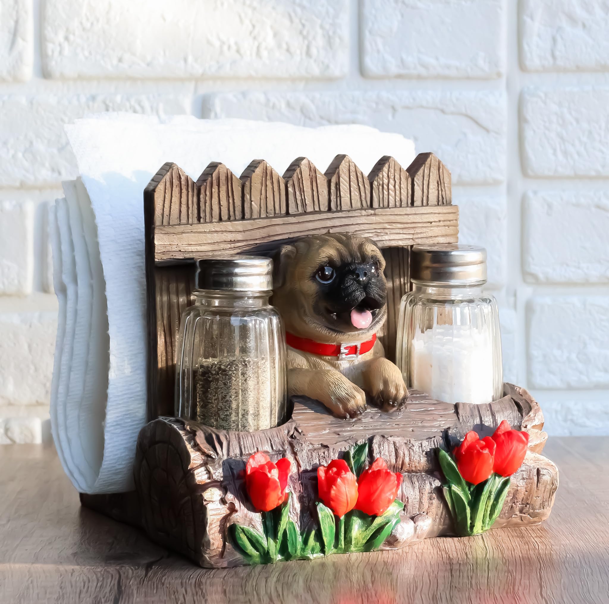 Whimsical Pug Dog Figurine with Wooden Fences - 6