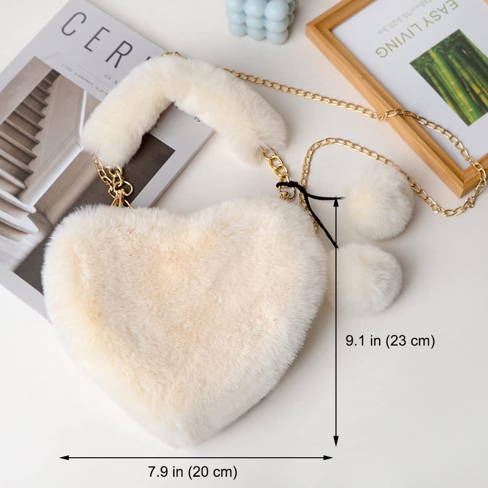 Rejolly Furry Heart Shaped Purse for Women & Girls - Soft Fluffy Faux Fur Small Shoulder Bag Clutch - Perfect for Parties, Date Nights & Casual Outings