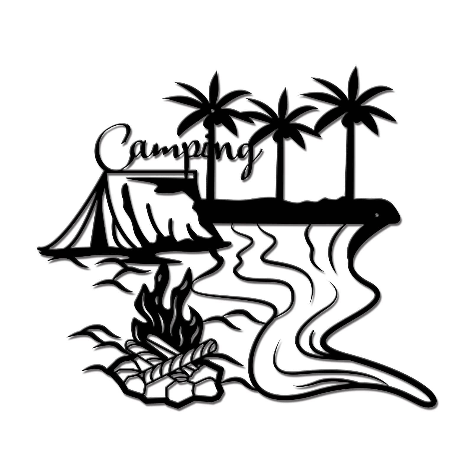 SUPERDANT Rustic Metal Wall Art Decor - Beach Themed Wrought Iron Sculpture with Coconut Tree Design for Camping, Bonfire Party & Coastal Home Decor - Perfect for Living Room, Patio or Cabin Wall Hanging