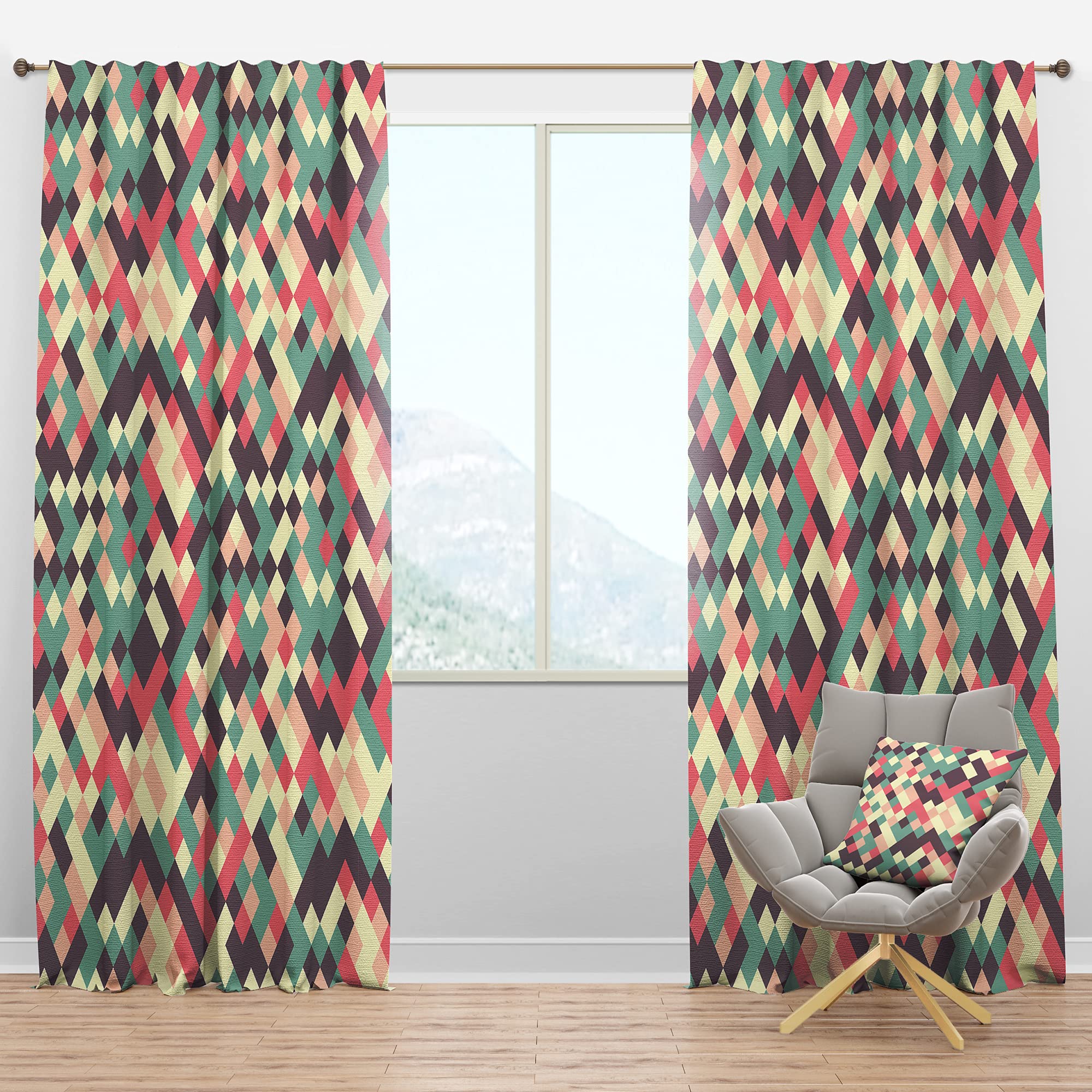 Blackout Curtains 'Retro Square Design IV' - Thermal Insulated Single Panel (52x108) for Bedroom & Living Room - Noise Reducing & Energy Saving Window Drapes for Better Sleep & Home Decor