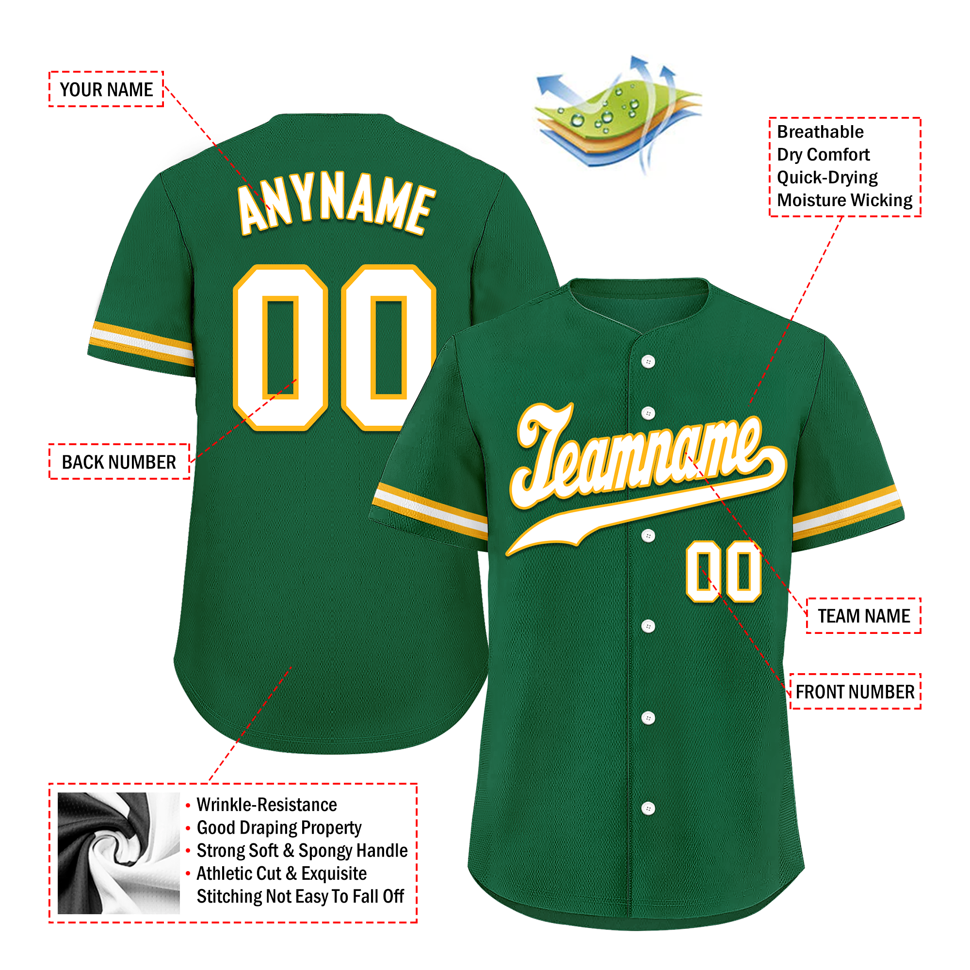 Custom Green Classic Style Personalized Authentic Baseball Jersey BSBJ01 - Perfect for Team Uniforms, Fan Gear & Sports Events