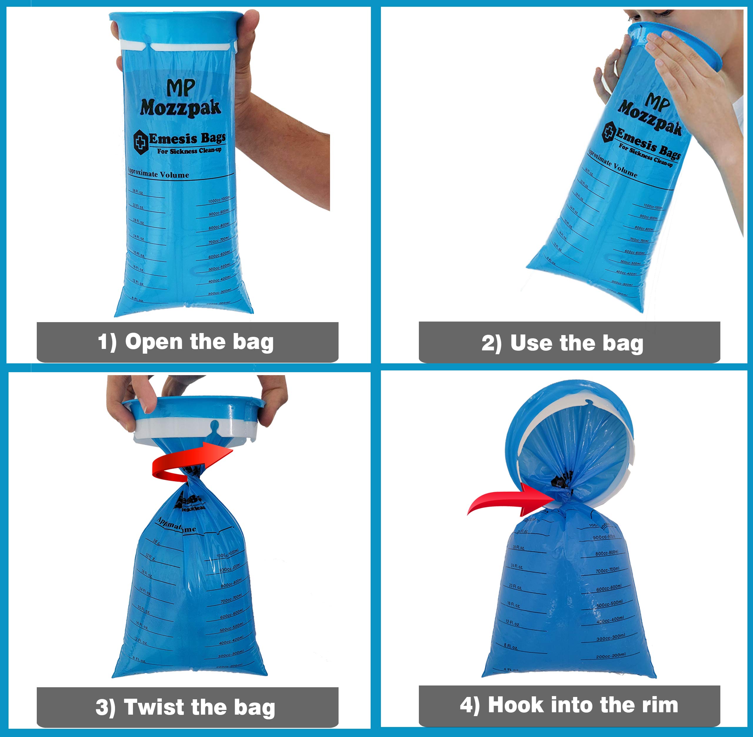 Disposable Vomit Bags 50 Pack - 1000ml Leak-Proof Medical Grade Emesis Bags for Motion Sickness, Travel, Car, Airplane & Kids - Portable Puke Bags for Nausea Relief on Road Trips, Flights & Taxi Rides