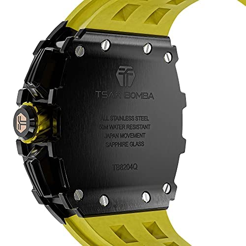 TSAR BOMBA Men's Luxury Chronograph Watch - 50M Waterproof, Luminous, Date Display, Japanese Quartz Movement, Sapphire Crystal, Silicone Strap - Fashion Sport Watch for Men - Perfect for Business, Casual Wear & Outdoor Activities