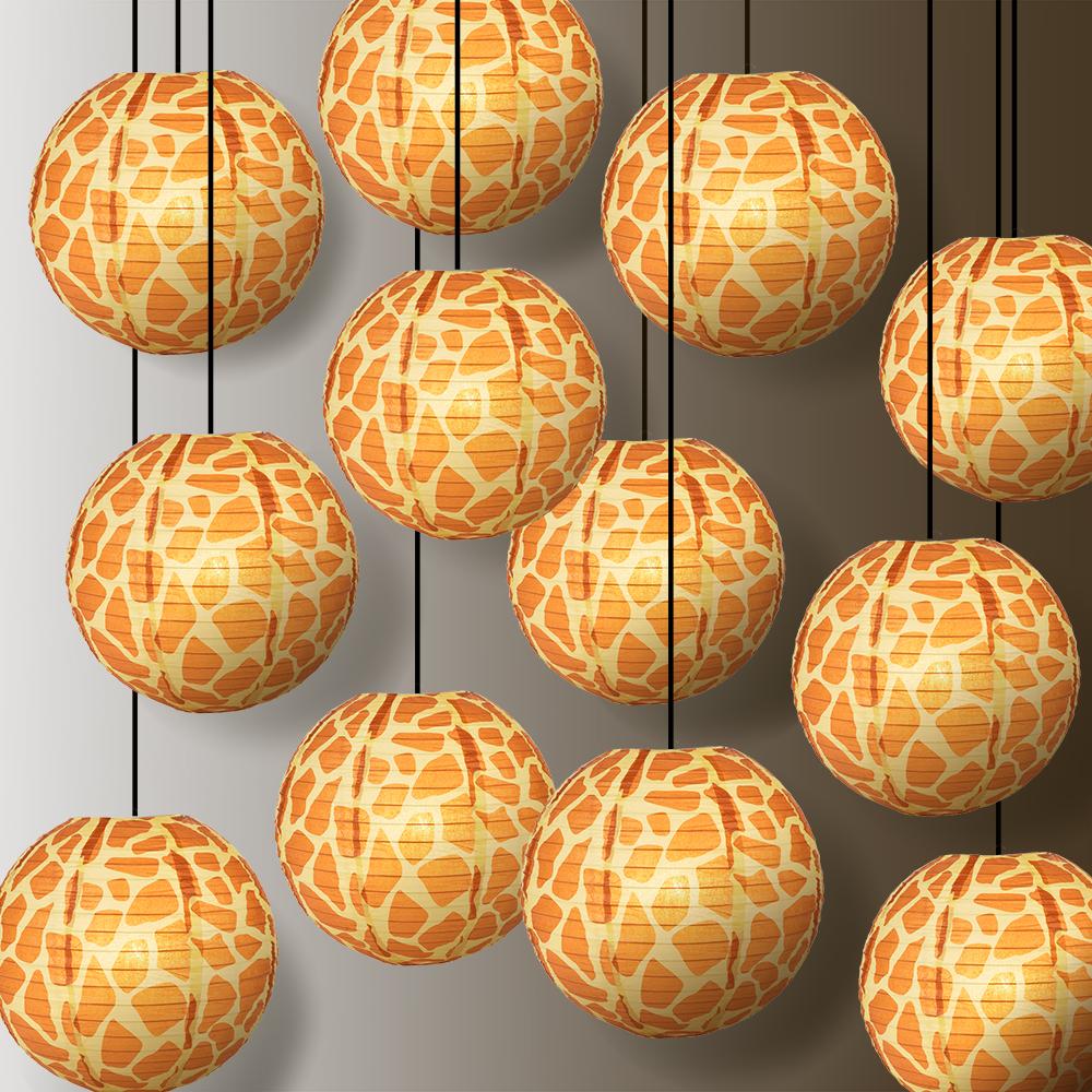 12 Pack 14 Inch Giraffe Print Paper Lanterns - Animal Theme Party Decorations for Birthday, Baby Shower & Jungle Nursery Decor