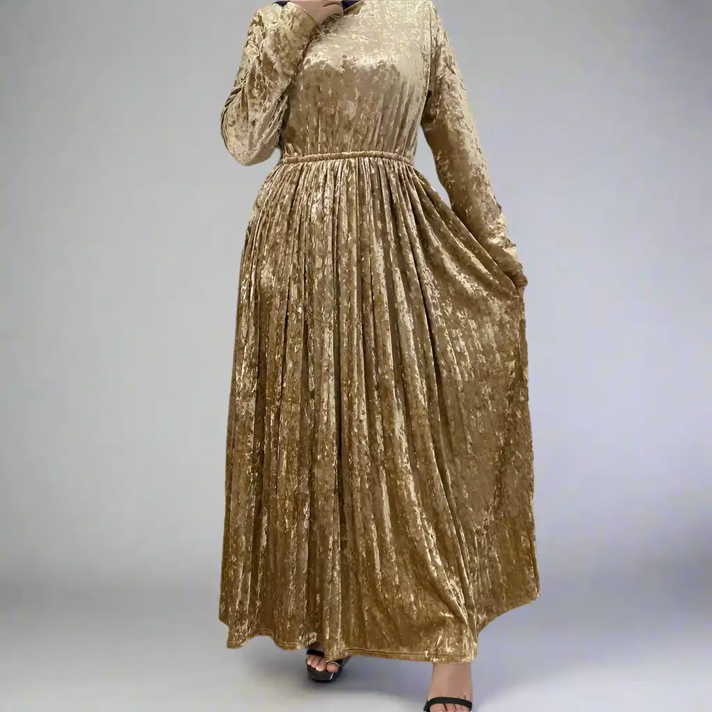 Elegant Velvet Plush Abaya Dress - Solid Color Islamic Modest Dress for Women | Perfect for Prayer, Eid, Wedding & Special Occasions