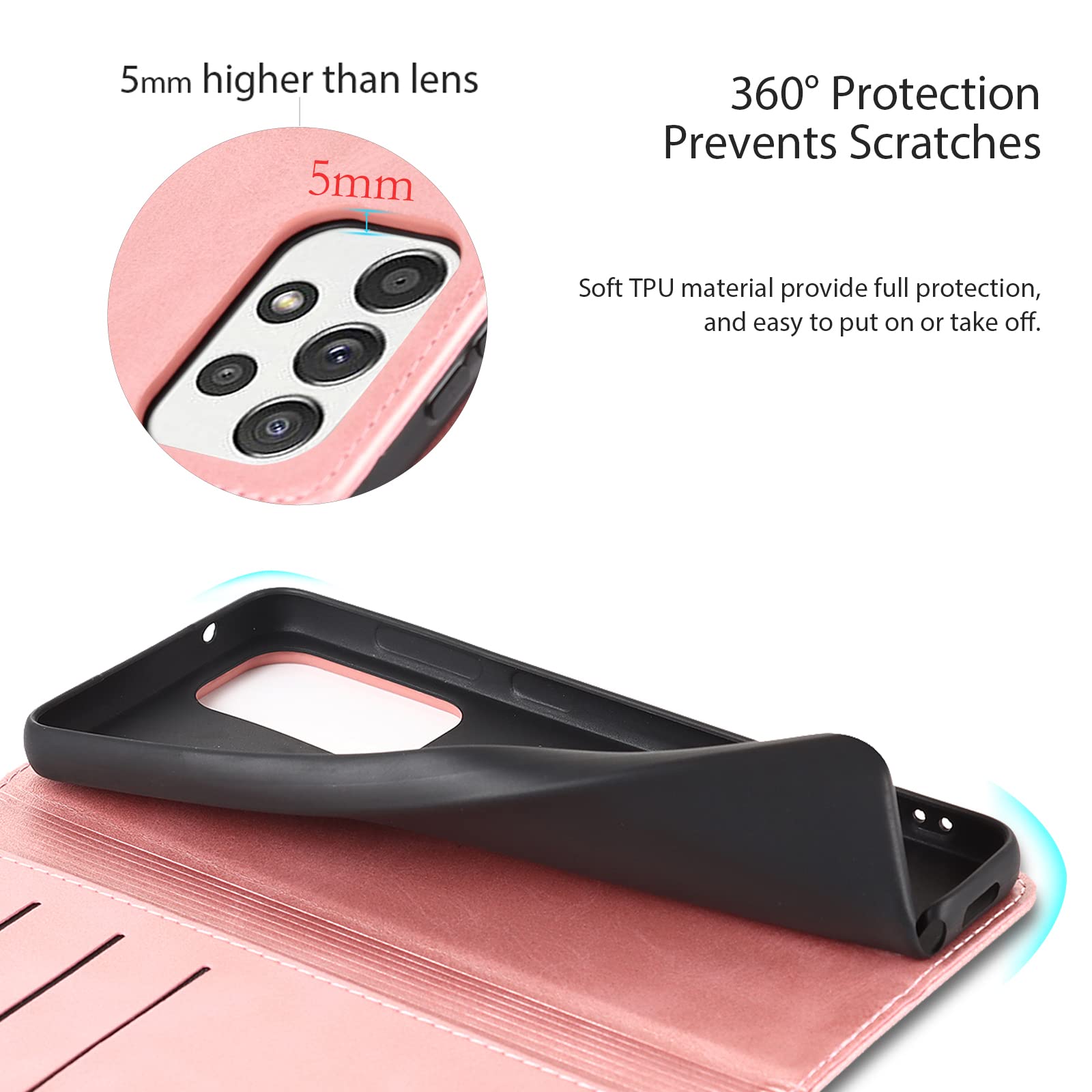 Havaya Wallet Case for Samsung Galaxy A53 5G - Rose Gold Flip Folio Cover with Card Holder | Stylish Protective Phone Case for Women | Perfect for Everyday Use, Travel & Business Meetings