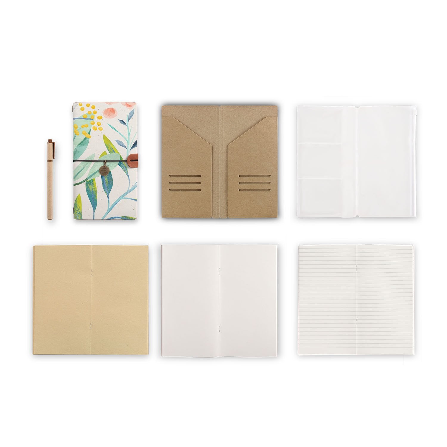 Pink Floral Traveler's Notebook - Refillable Leather Journal for Writing, Sketching & Planning | Perfect Gift for Travelers, Writers & Students