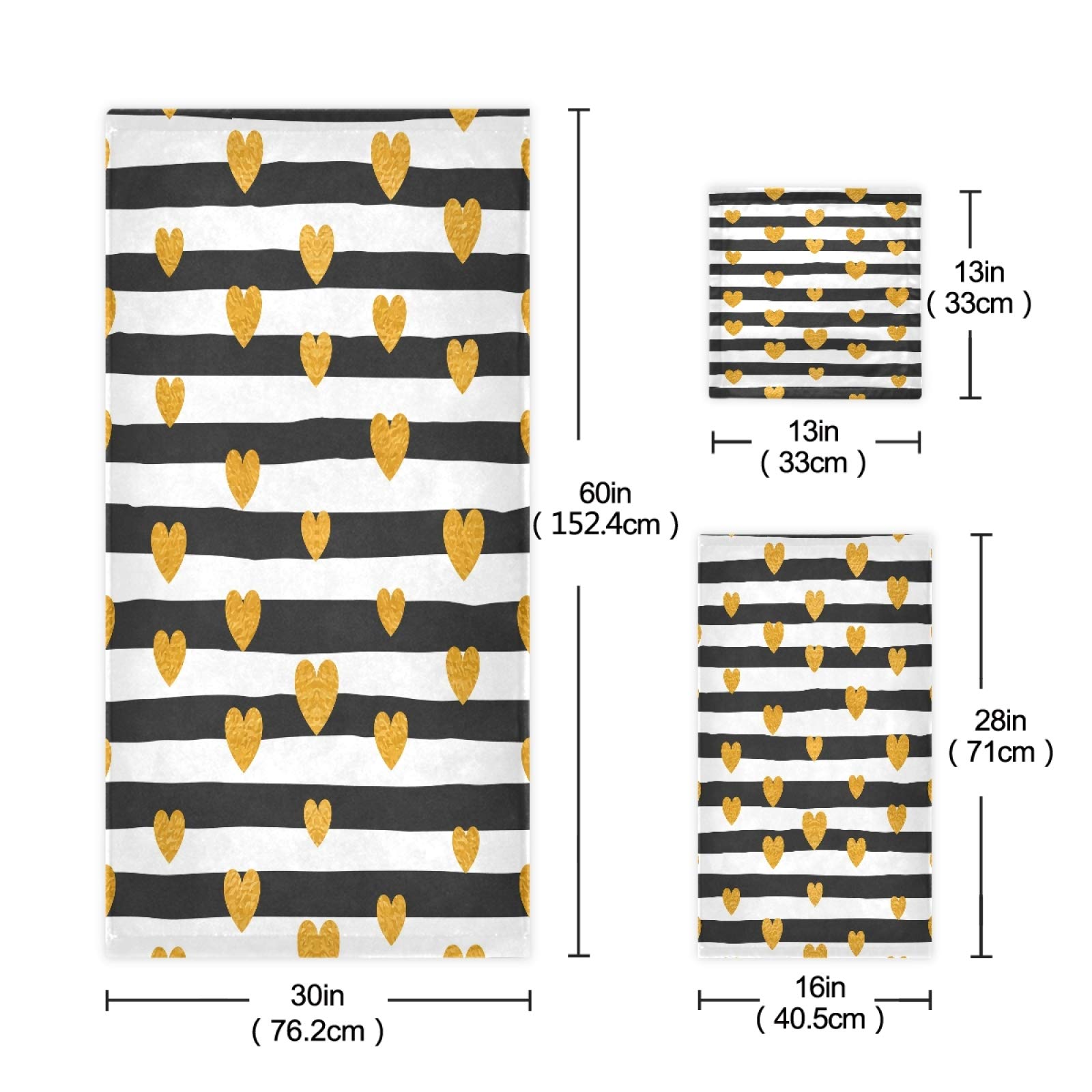 Premium Gold Hearts Bath Towels Set - Ultra Absorbent & Soft Luxury Towels for Home, Spa, and Hotel Decor - 3 Piece Bath, Hand, and Washcloth Set - Perfect for Gifts, Guest Bathrooms & Cozy Self-Care Moments