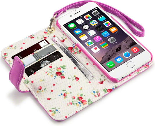 Apple iPhone 6 Plus / 6S Plus Wallet Case with Card Slots - Floral Pink Design for Women, Perfect for Everyday Use & Travel Protection