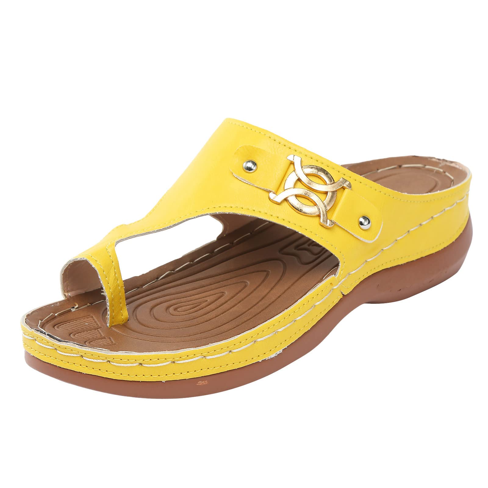 Women's Comfortable Beach Sandals with Arch Support - Summer Casual Flip Flops, Wedge Design for Walking & Outdoor Activities (Yellow, Size 10) | Perfect for Beach Vacations, Poolside Lounging & Travel