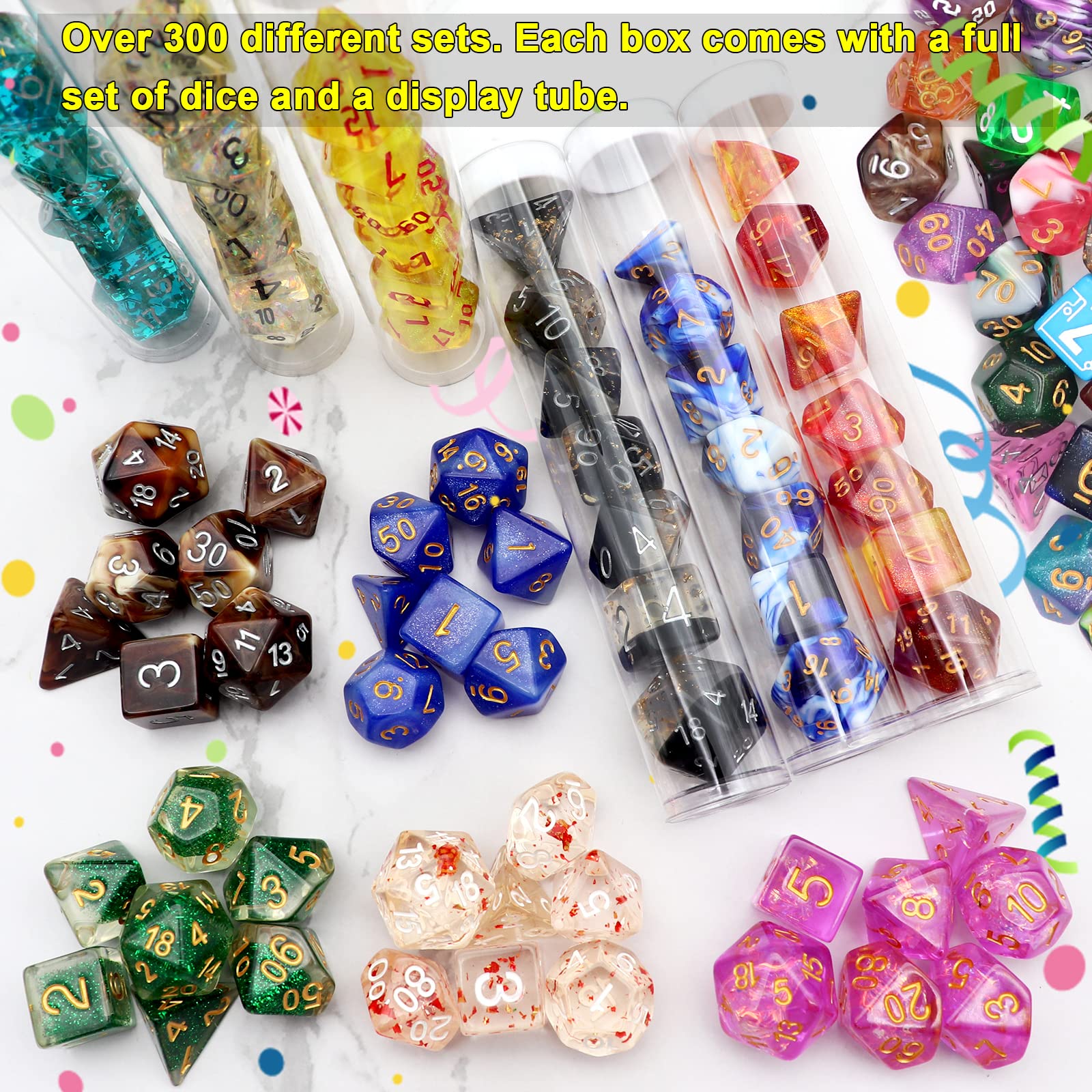 Haxtec 7-Piece Polyhedral Dice Set for Dungeons & Dragons - Random Style DND Dice with Display Case - Perfect for Tabletop RPG Games, DND Gifts & Blind Box Collectors