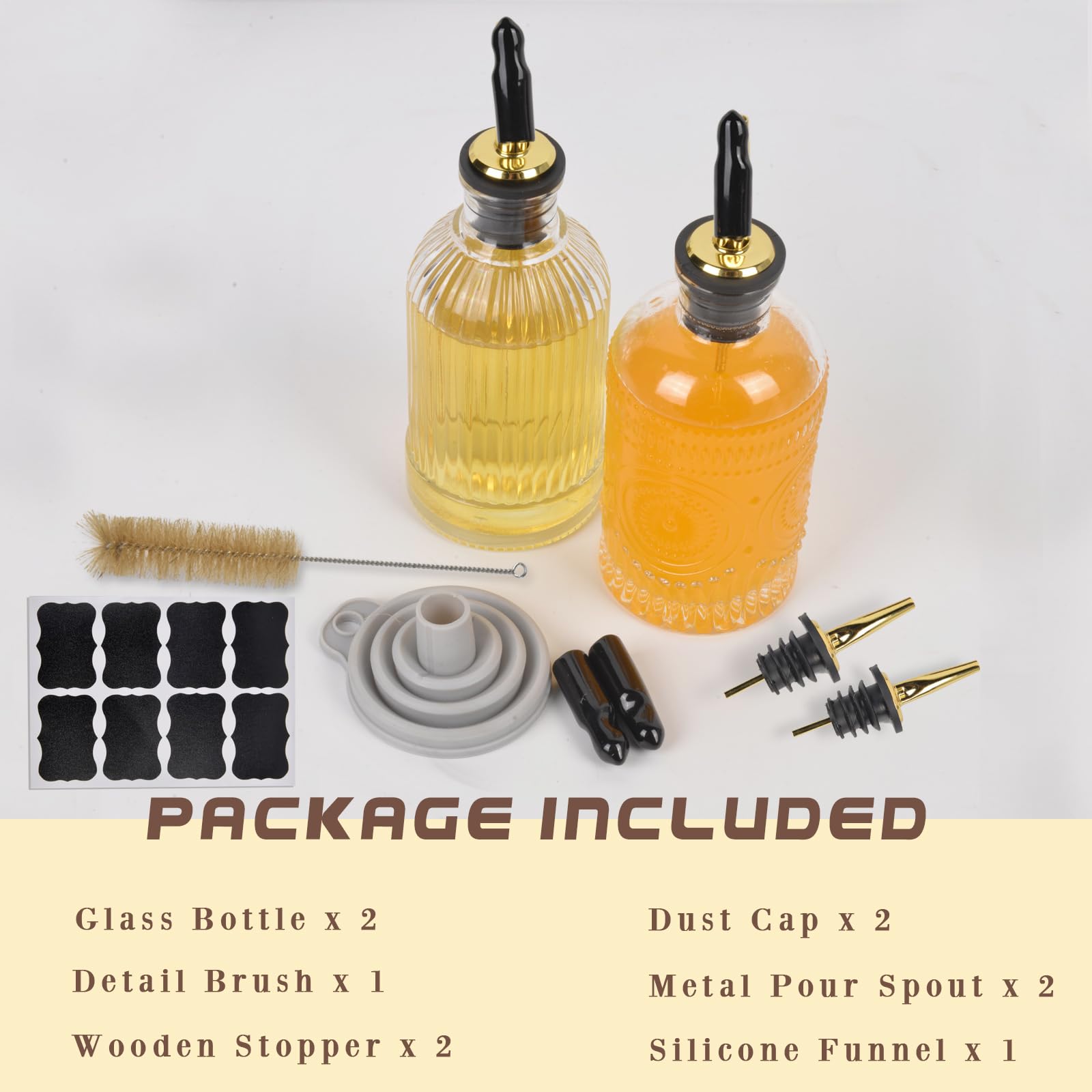 ChezMax 7 oz Glass Coffee Syrup Dispenser Bottles with Metal Pour Spout - 2 Pack Barista Accessories for Coffee, Cocktails & Dessert Toppings | Perfect for Home Bar, Cafe & Kitchen Use