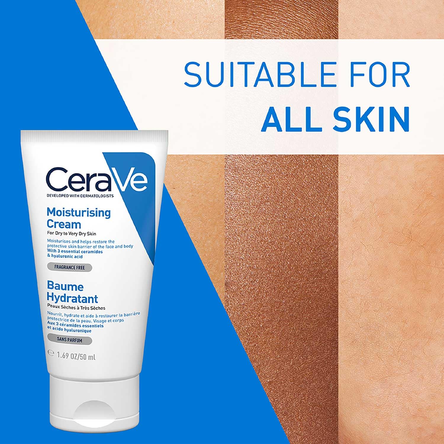 CeraVe Moisturizing Cream for Dry to Very Dry Skin (50ml) - Fragrance-Free Face & Body Lotion with Hyaluronic Acid & 3 Essential Ceramides | Non-Comedogenic, Dermatologist Recommended | Daily Hydration for Sensitive Skin Care Routine