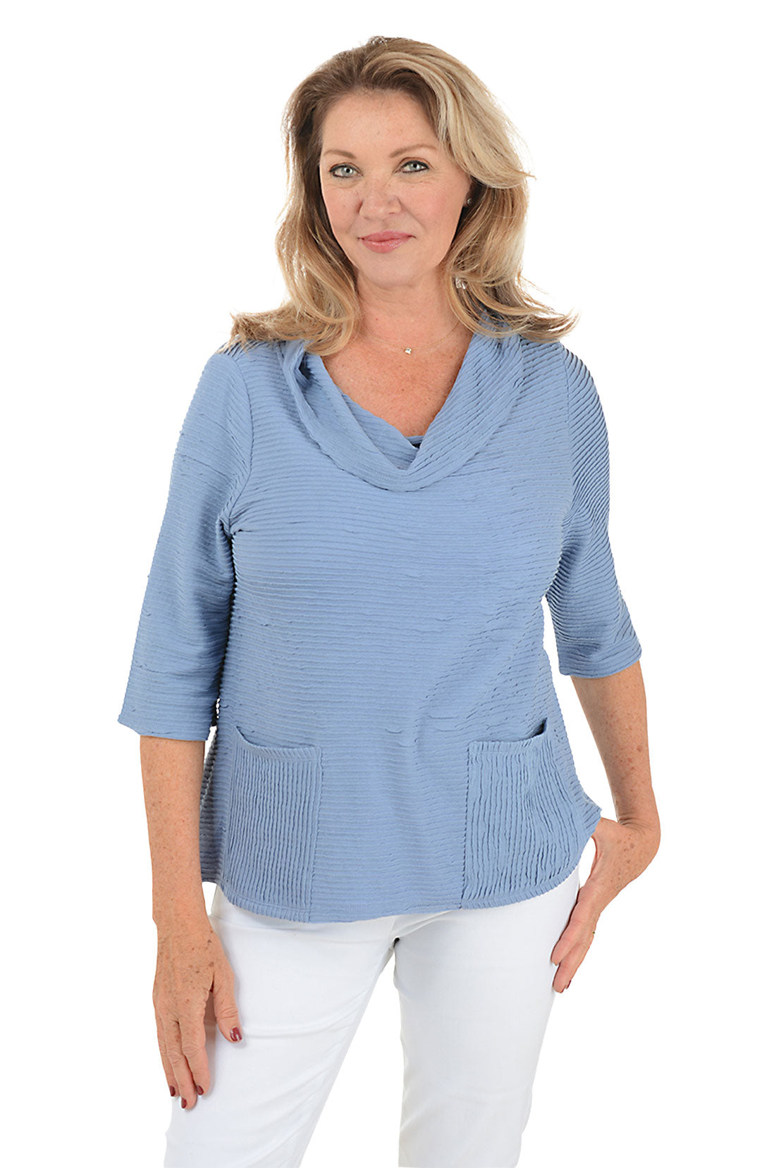 Hudson Women's Ribbed Double Pocket Long Sleeve T-Shirt - Soft Stretchy Casual Top for Everyday Wear, Work, and Layering