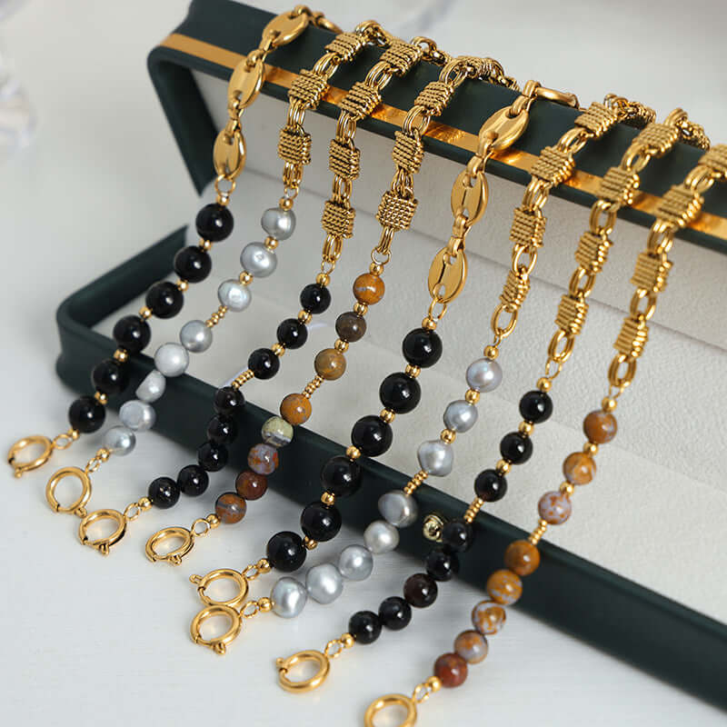 Freshwater Pearl & Agate Pig Nose Bracelet for Women - Elegant Adjustable Beaded Jewelry Gift for Birthday, Anniversary | Perfect for Daily Wear, Office & Special Occasions | E379