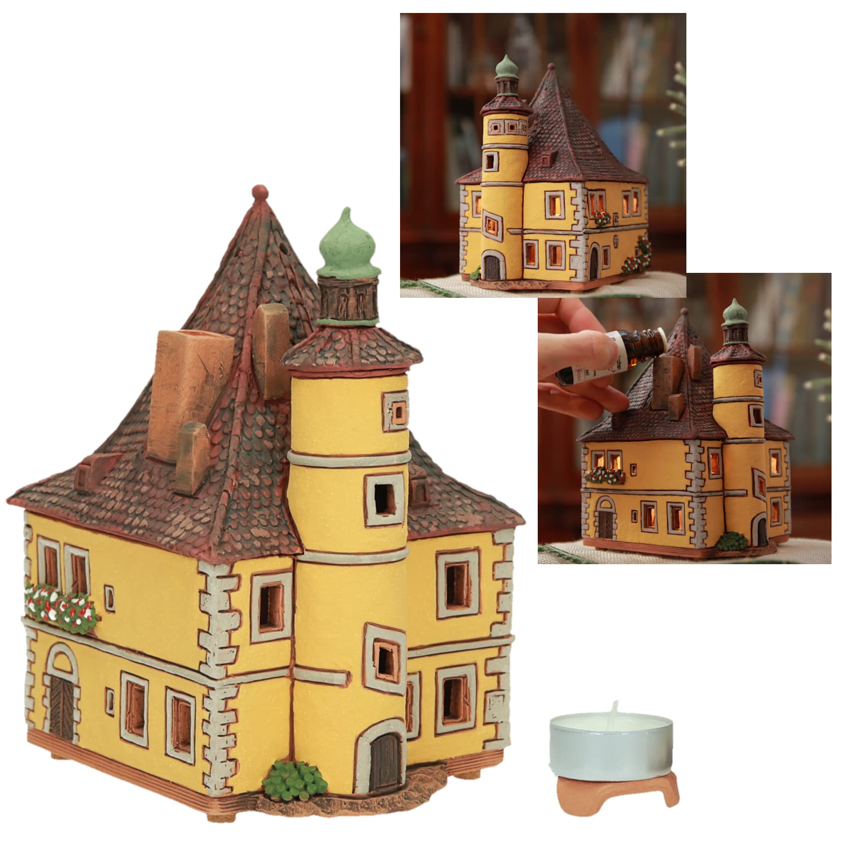 Ceramic Miniature House Replica - Historic Spitalbereiter Rothenburg Germany, Tea Light Candle Holder, Home Decor Gift for Collectors | Perfect for Christmas Villages, Tabletop Displays & Cozy Ambiance