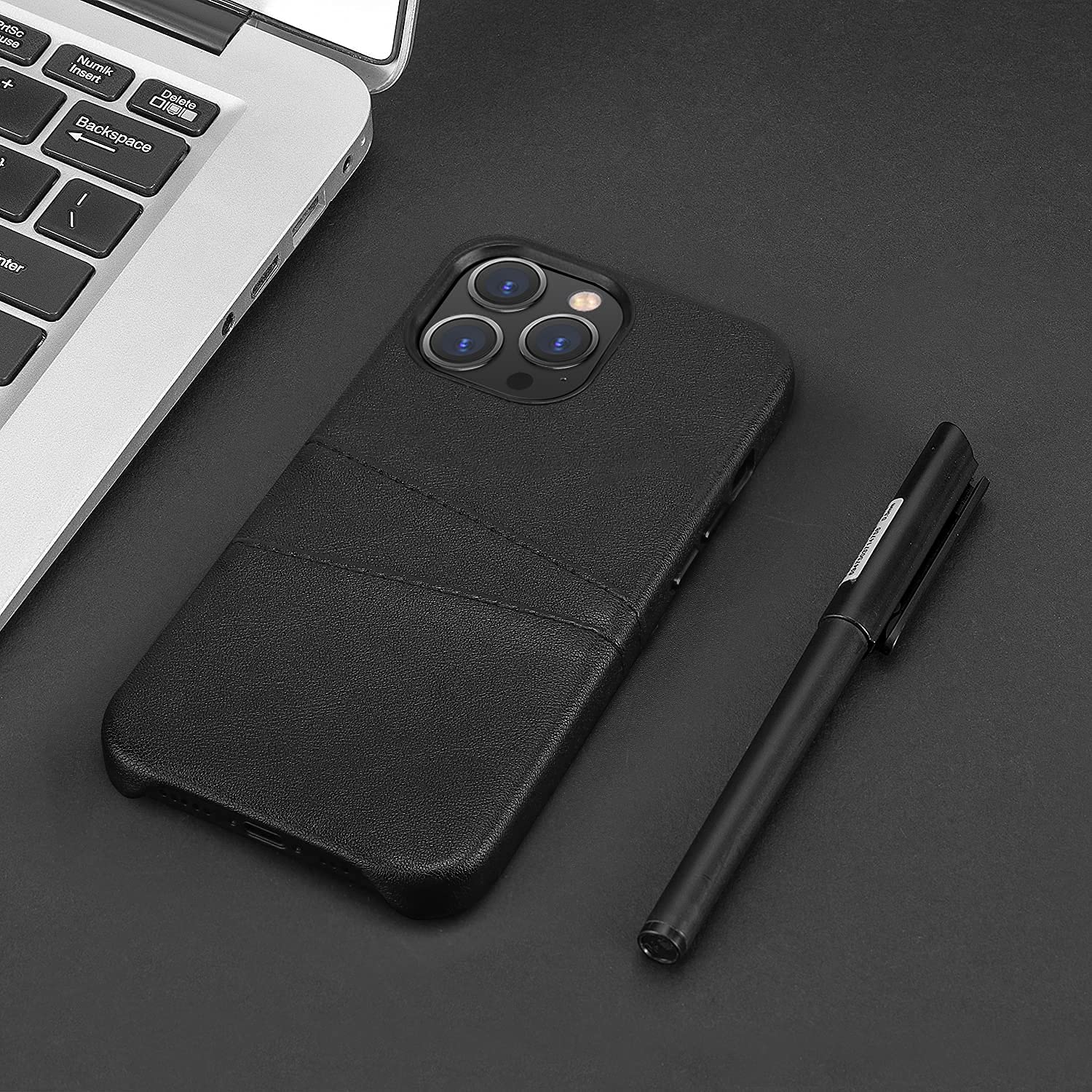 Premium Leather Wallet Case for iPhone 13 Pro Max (6.7-inch) - 2 Card Holder Slots | Slim Protective Cover with RFID Blocking | Perfect for Business, Travel & Everyday Use (Black, 2021 Model)