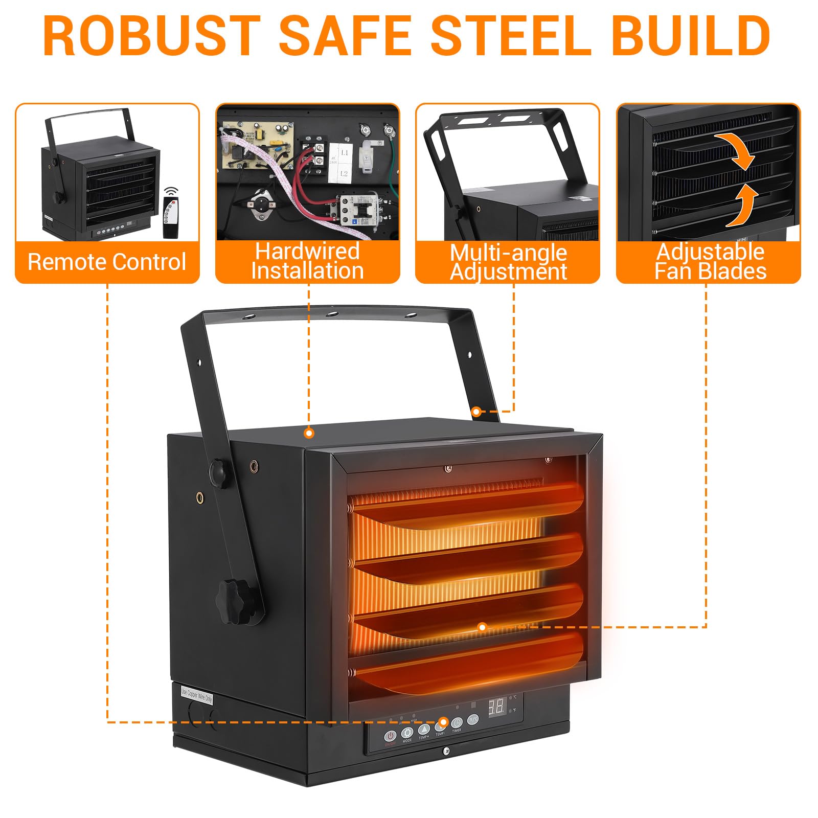 7500W 240V Electric Garage Heater with Remote Control - Ceiling Mount Shop Heater with 12-Hour Timer & Overheat Protection - Perfect for Workshop, Warehouse & Home Garage Heating in Winter