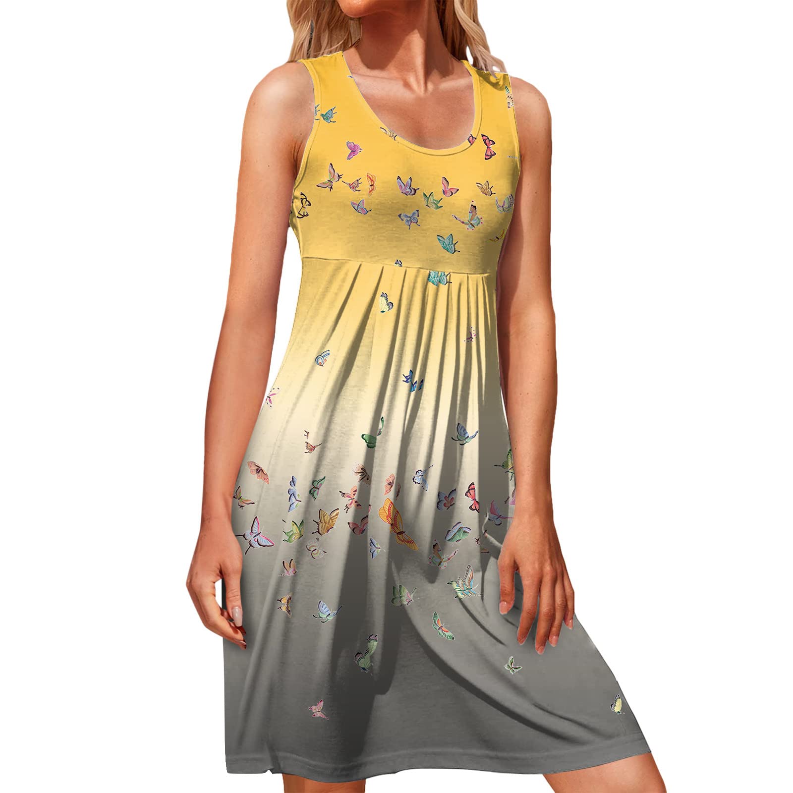 Women's Casual Loose Tank Dress - Summer Fashion Print Pleated Sleeveless Sun Dress - Solid Color Plus Size Dresses for Beach, Vacation & Everyday Wear