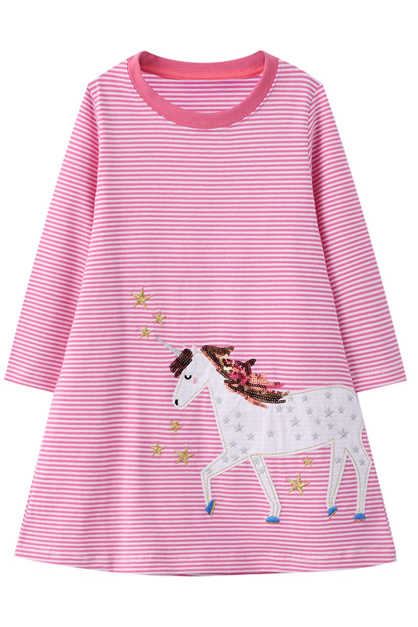 KISSOURBABY Girls Long Sleeve Cotton Casual Dress - Vintage Print Princess Dress for Toddler & Kids | Perfect for Birthday Parties, School, Holidays & Family Photos