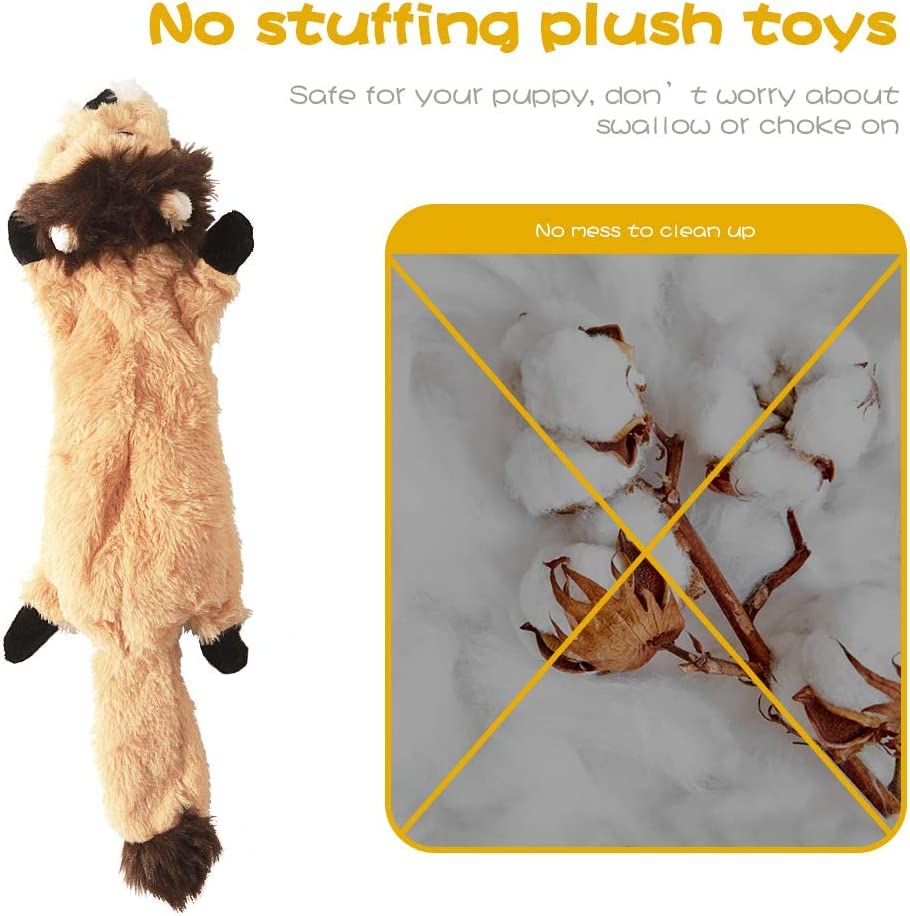 Laytek 5-Pack Durable Double-Layer Reinforced Squeaky Dog Toys - No Stuffing Plush Chew Toys for Small, Medium & Large Dogs (Raccoon, Squirrel, Lion, Tiger, Zebra) - Perfect for Playtime, Training & Interactive Bonding with Your Pet