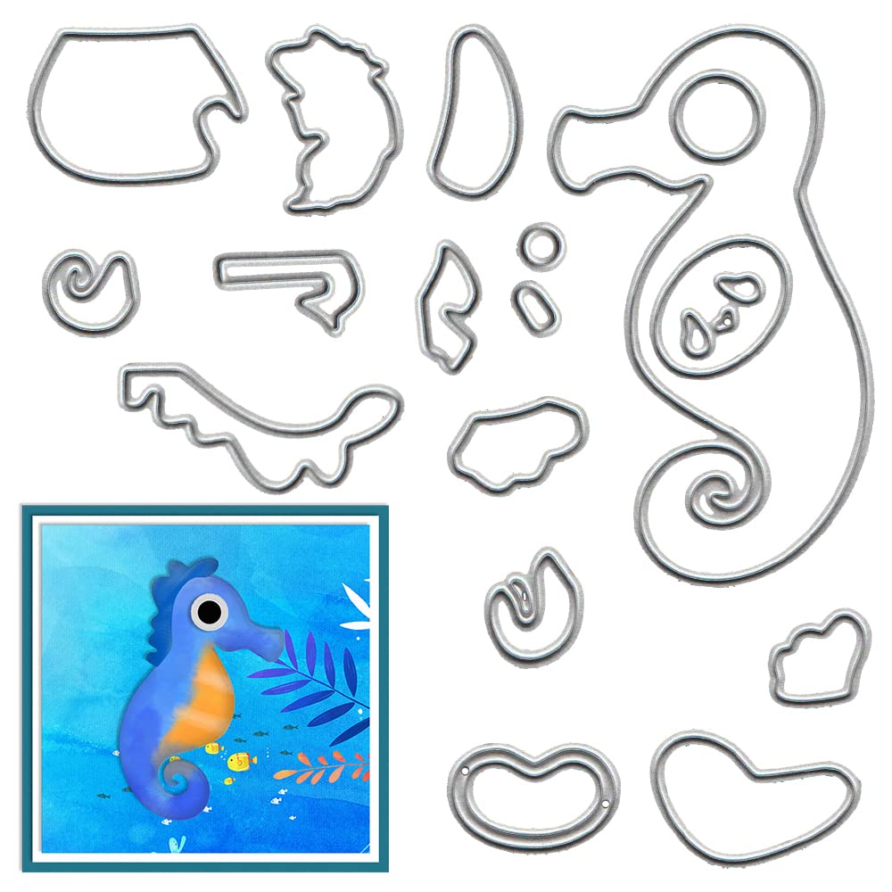 ALIBBON Sea Horse Die Cuts for Card Making & Scrapbooking - Ocean Animal Metal Cutting Dies, Sea Grass Templates for DIY Photo Albums, Paper Embossing & Card Decoration - Perfect for Beach Themed Crafts, Wedding Invitations & Memory Books