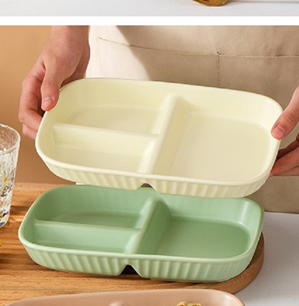 Kalours Rectangle Plate with Partition - 50% Off Clearance Sale | Durable Divided Serving Dish for Meals, Snacks & Entertaining