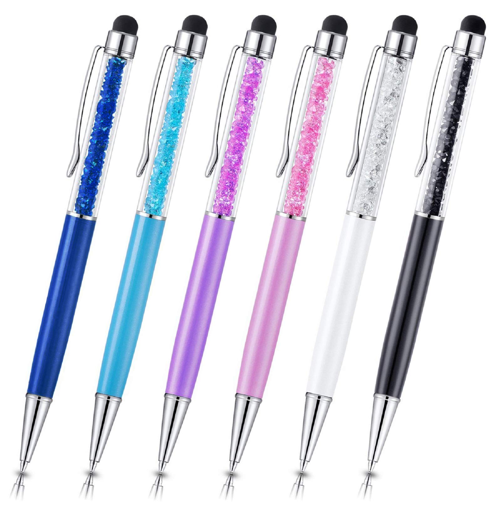 Besgoods 6-Pack 2-in-1 Stylus Pen Set - Slim Capacitive Touch Screen Stylus & Ballpoint Pen for iPhone, iPad, Samsung Tablets & Smartphones (Sky Blue, Pink, Purple, Royal Blue, Black, White) - Perfect for Note-Taking, Drawing & Digital Signatures