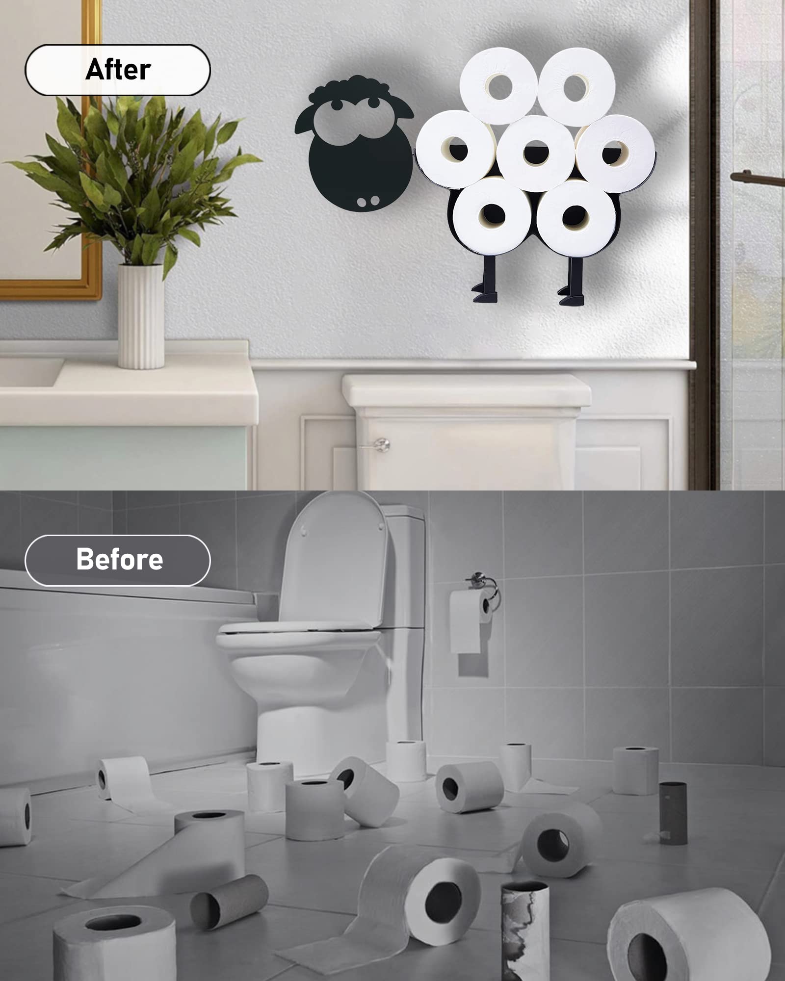 Funny Black Sheep Toilet Paper Holder - Metal Bathroom Tissue Storage Basket with 8 Roll Capacity - Cute Animal-Themed Kitchen & Bathroom Decor for Farmhouse, Rustic, or Kids' Room Style