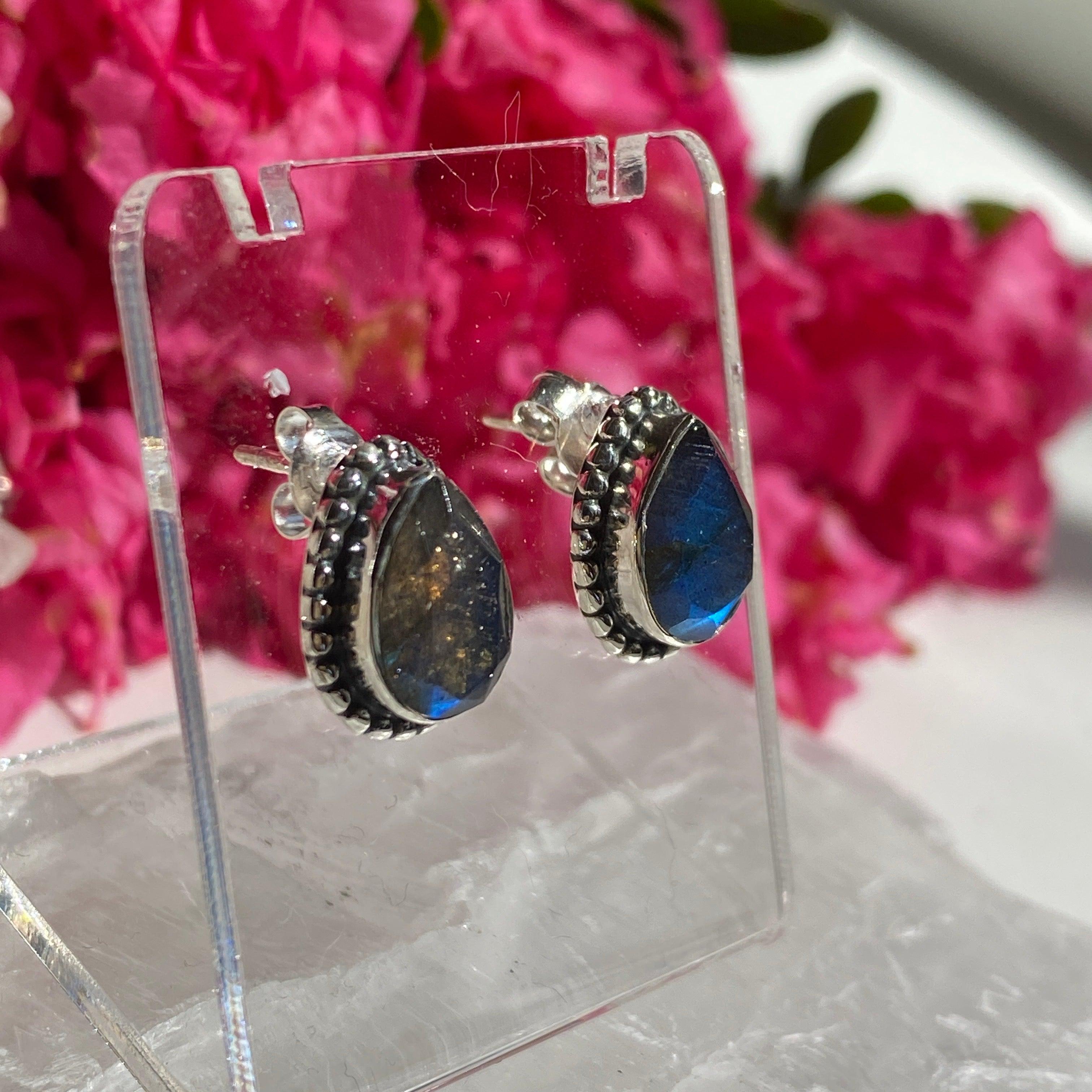 Labradorite Faceted Teardrop Stud Earrings for Women - Handmade Gemstone Jewelry Gift for Birthday, Anniversary & Special Occasions | KEGJ1071