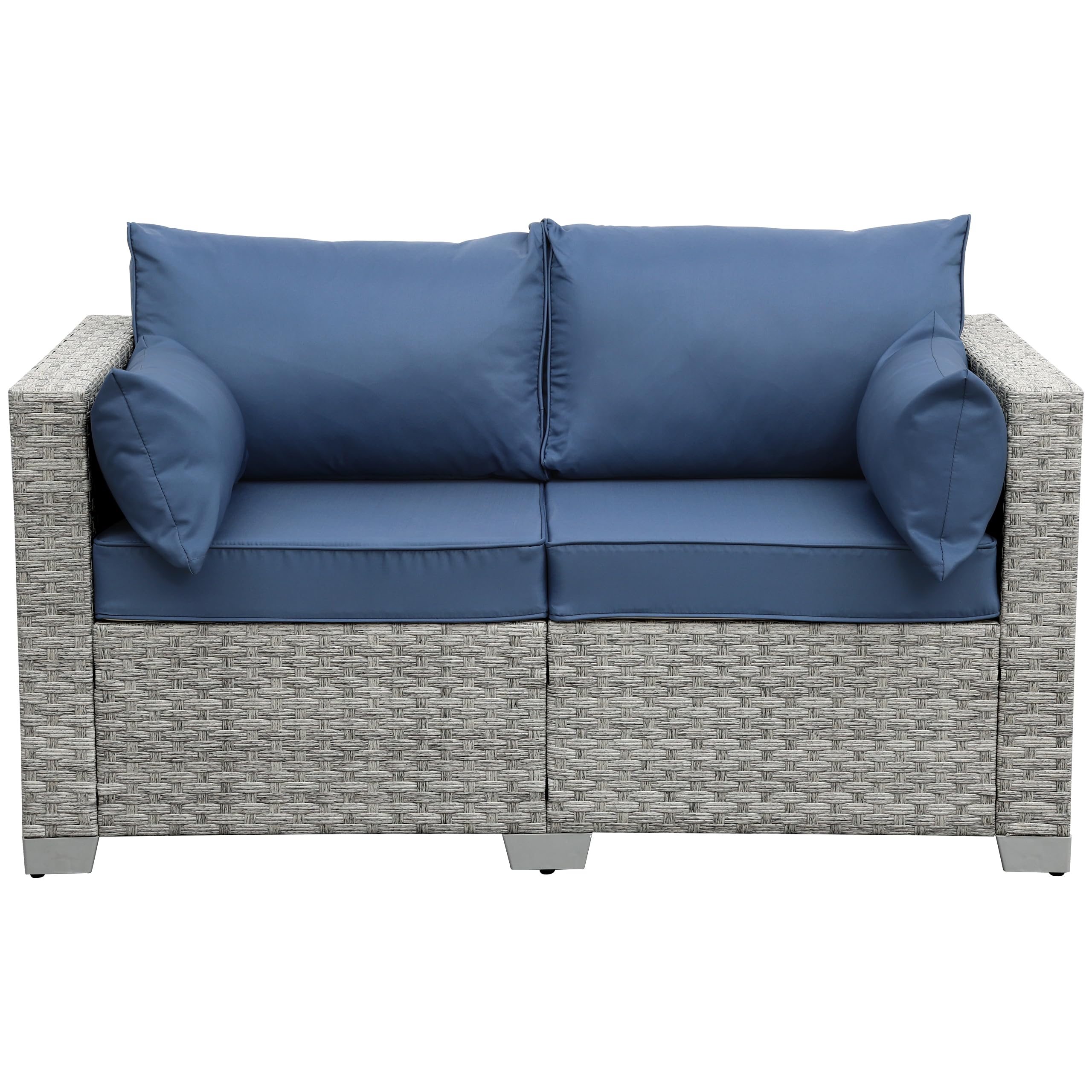 WAROOM Outdoor Wicker Loveseat 2-Seater Sofa - PE Rattan Patio Furniture with Blue Cushions | Perfect for Backyard, Garden, Balcony & Poolside Relaxation