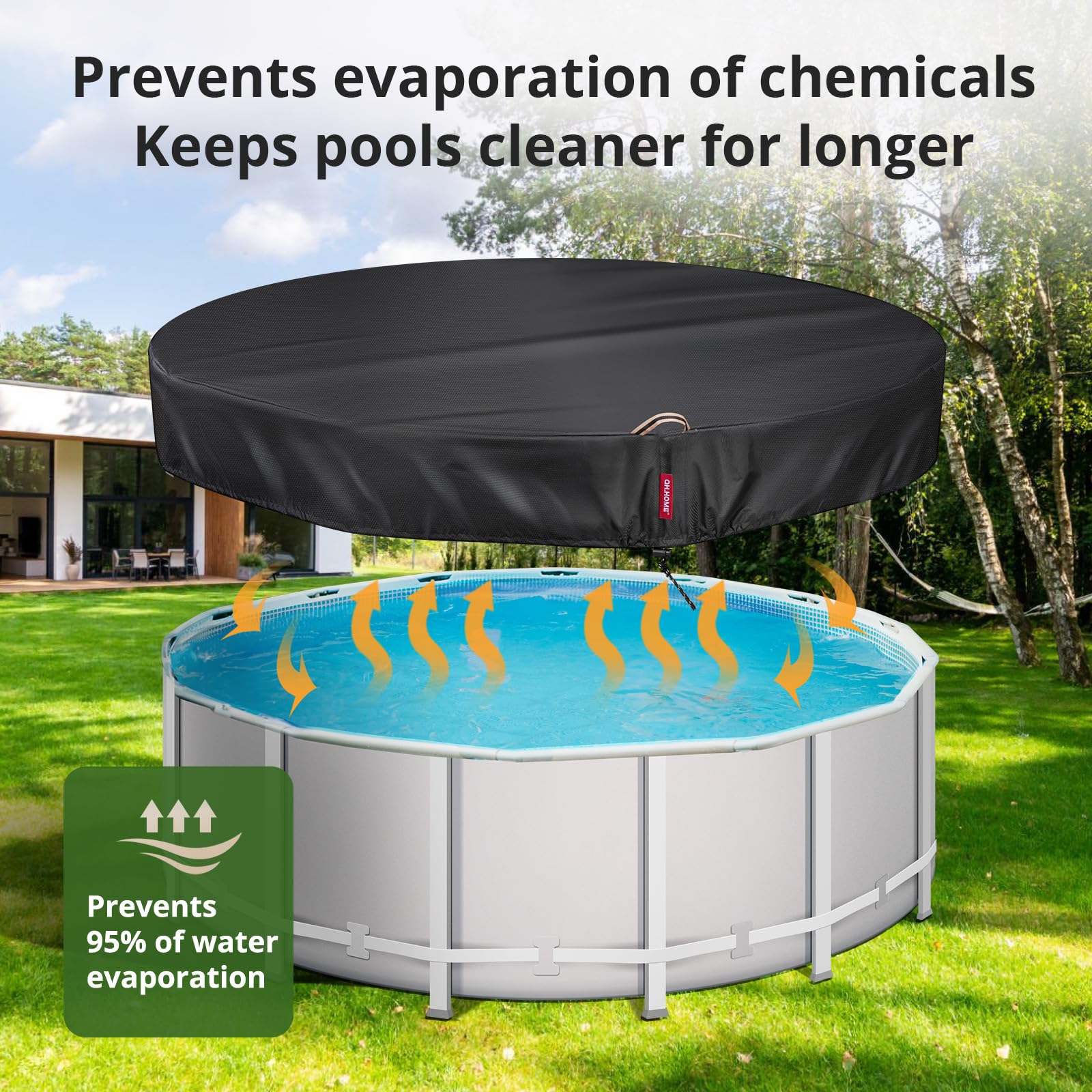 **QH.HOME 24Ft Round Solar Pool Cover - 600D Heavy-Duty Tear-Resistant Fabric (738N Strength) - Above Ground Swimming Pool Cover - Fade & Windproof - Ideal for Winter Protection & Energy Savings**