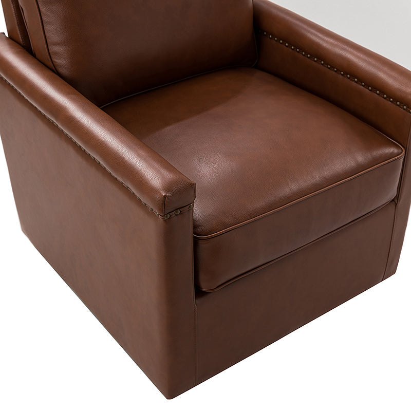 Genuine Leather Swivel Chair with Nailhead Trim - Irene Modern Armchair for Home Office, Living Room & Study - Comfortable Executive Desk Chair for Work & Relaxation