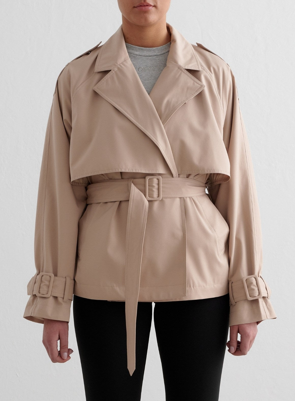 Eco-Friendly Beige Recycled Tech Trench Jacket for Women - Sustainable Waterproof Windbreaker for Outdoor Activities & Urban Fashion