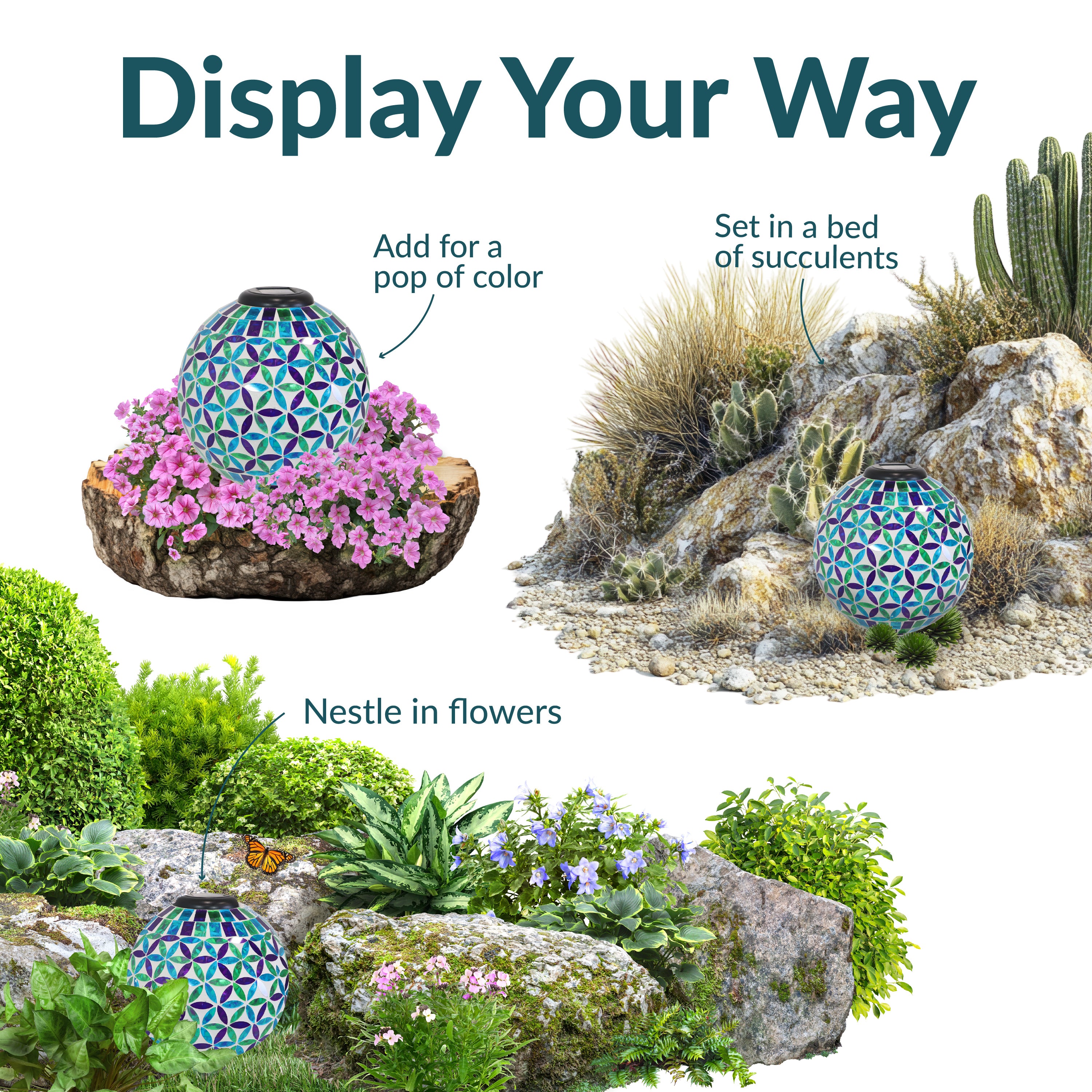 Sunnydaze 10-Inch Glass Mosaic Solar Garden Gazing Globe - Decorative Outdoor Sphere for Garden, Patio, Yard & Landscape Decor | Solar-Powered Light for Nighttime Ambiance