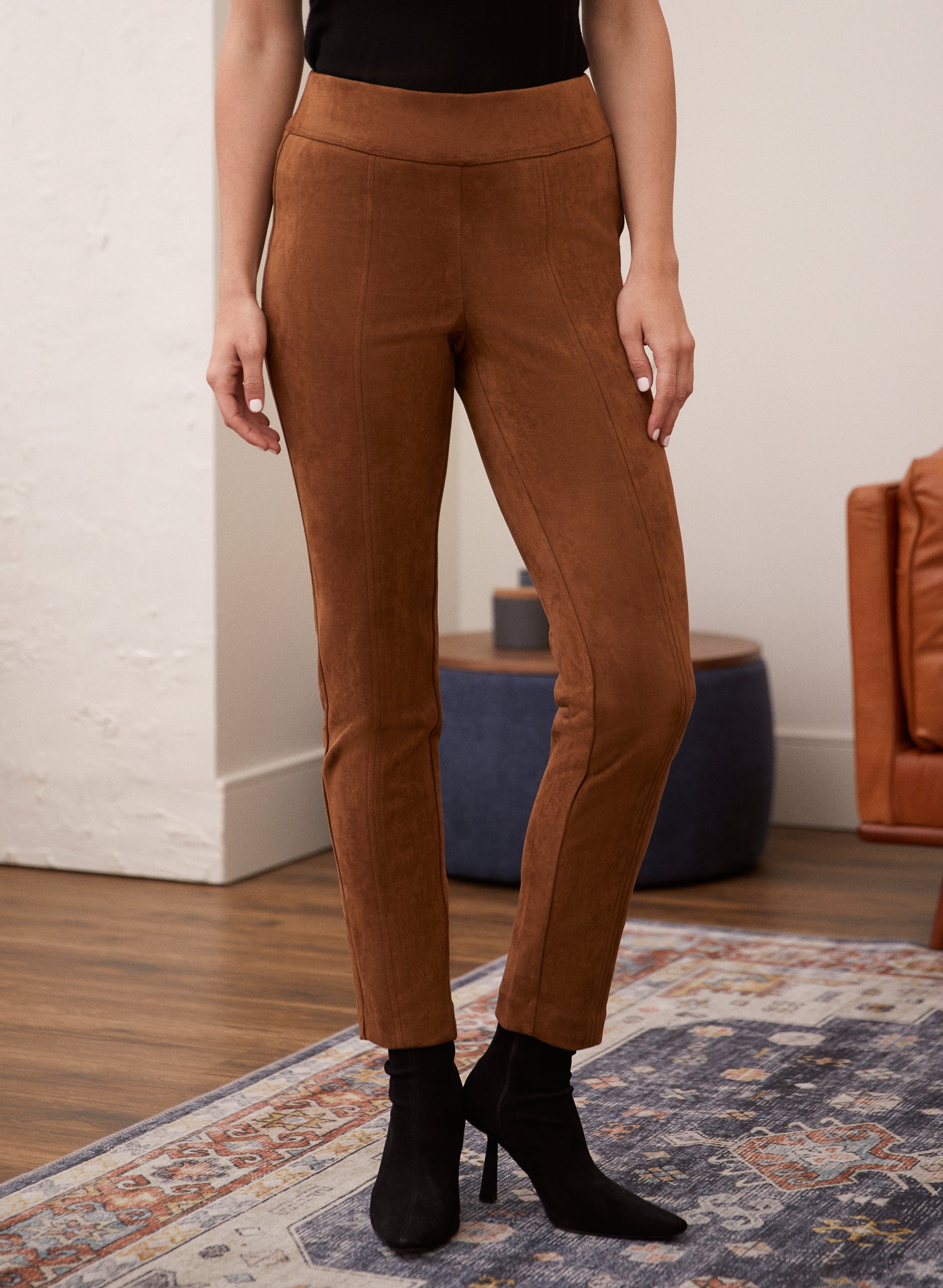 Premium Faux Suede Leggings for Women - High Waisted Stretchy Yoga Pants - Trendy Casual & Workout Wear for Fall & Winter Fashion