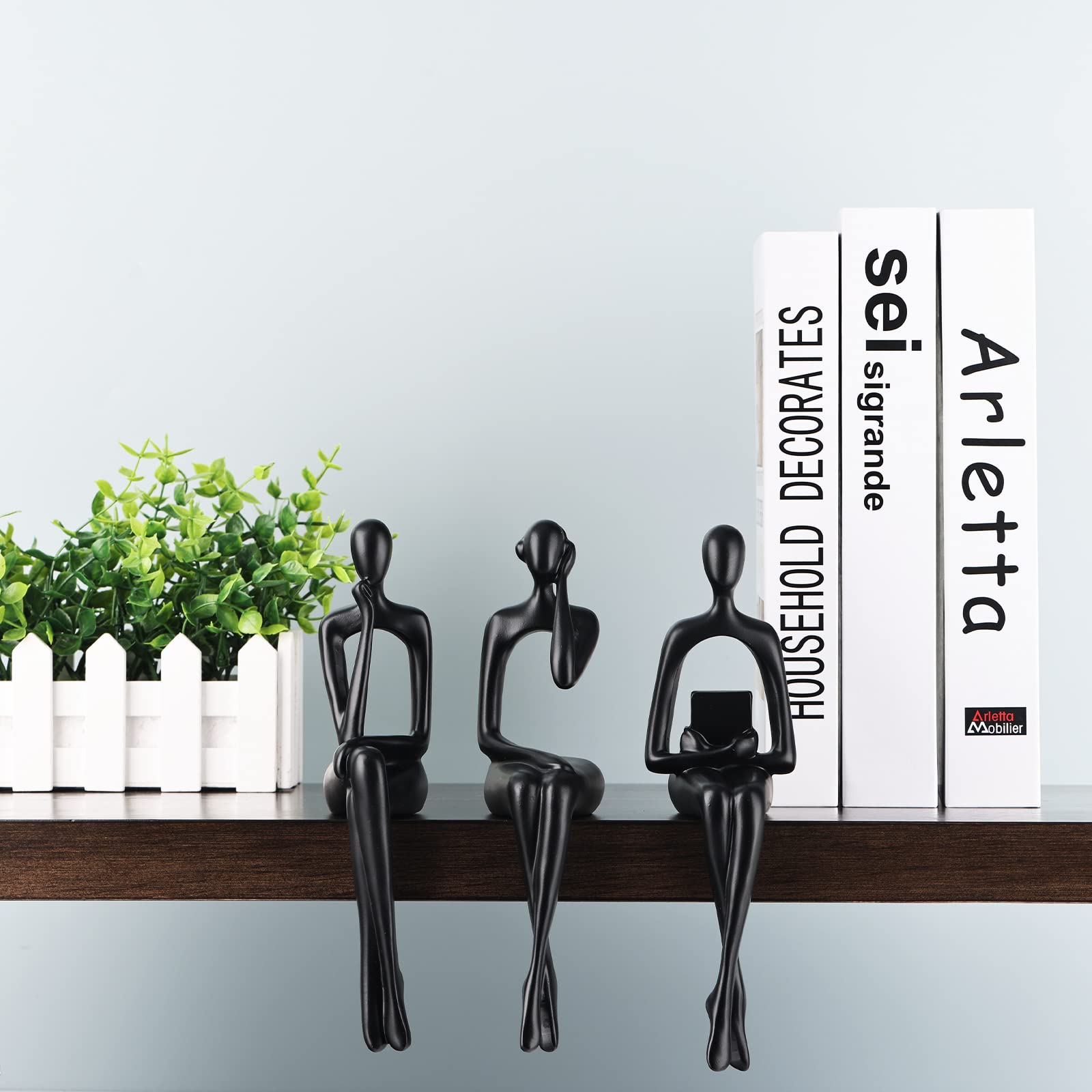 SHENGTIAN Abstract Thinker Statue - Black Resin Sculpture for Bookshelf, Desktop, Home & Office Decor | Perfect for Living Room, Study, and Workspace Accents | Durable & Stylish Decorative Figurine