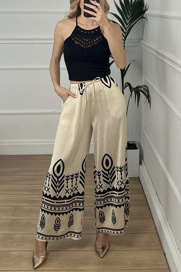Stylish Elastic Waist Wide Leg Pants with Pockets - Comfortable Casual Women's Trousers for Work, Travel & Everyday Wear