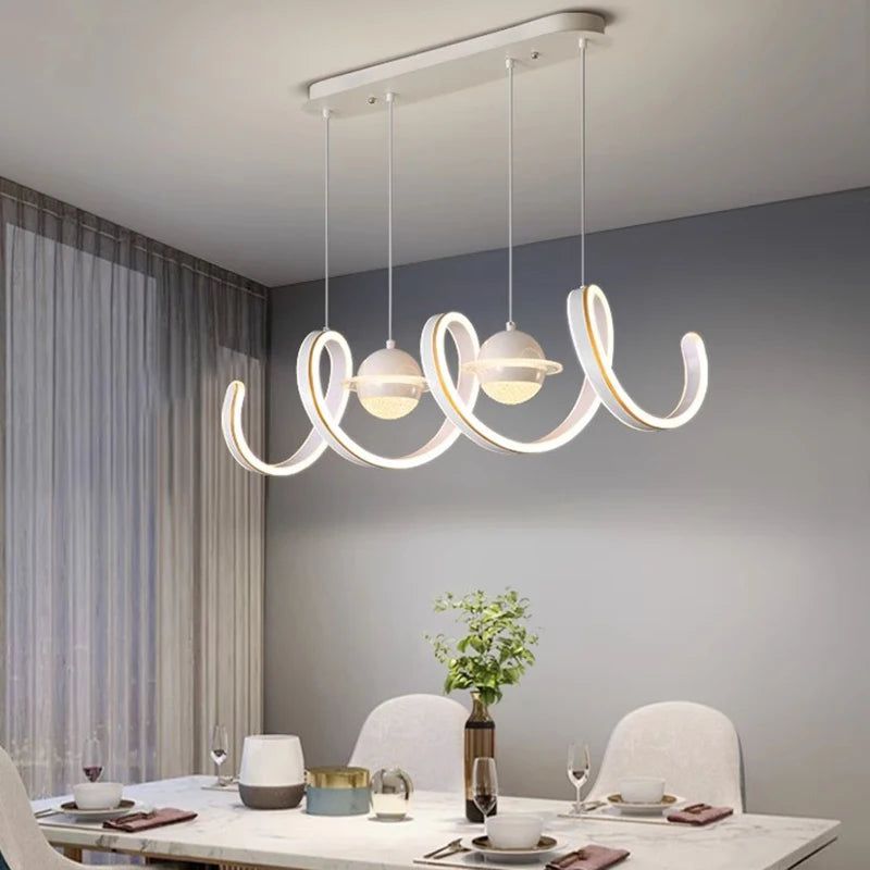 Modern Spiral Rings LED Kitchen Island Chandelier - Dimmable Hanging Light Fixture for Dining Room, Bar, Restaurant & Home Decor
