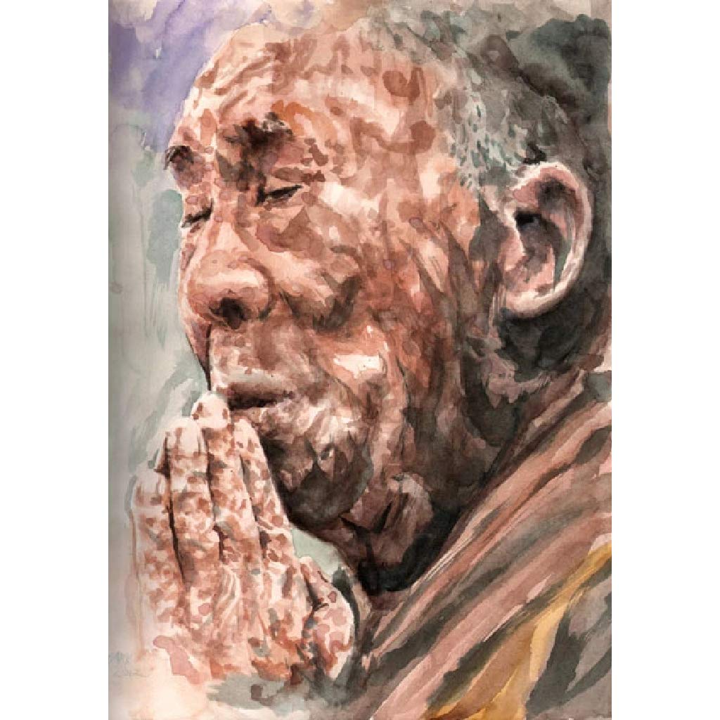Clark North Watercolor Buddhist Monk Fine Art Print - Wood Framed Wall Decor for Meditation Room, Zen Office, or Spiritual Gift