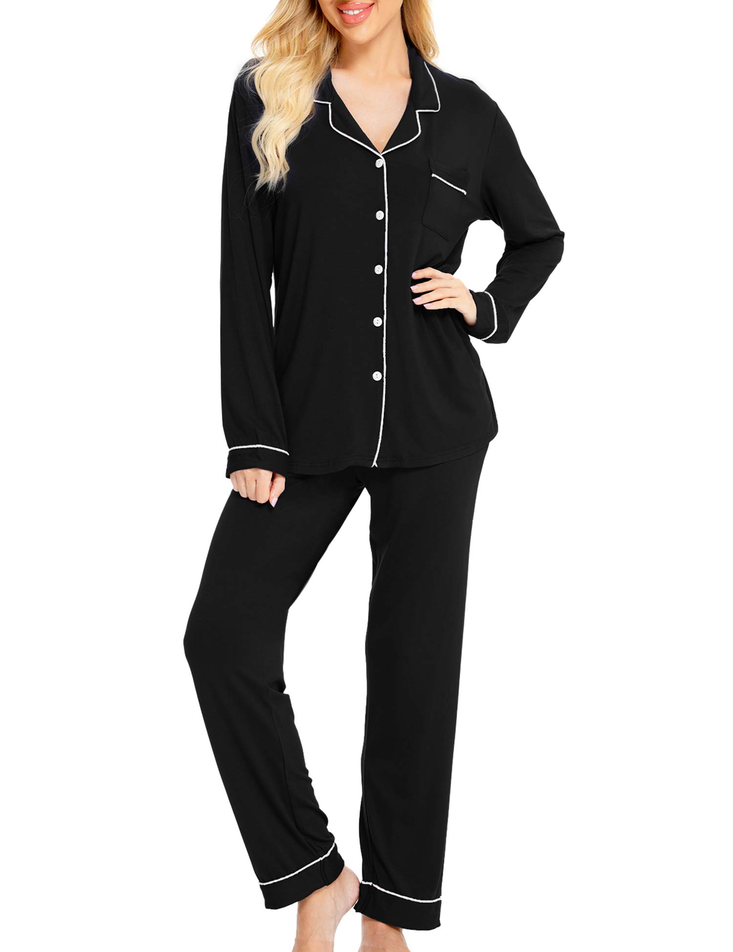 SWOMOG Women's Long Sleeve Pajama Set - Soft Button Down Sleepwear & Lounge Pjs for Nighttime Comfort - Perfect for Relaxing at Home, Sleepovers & Cozy Evenings