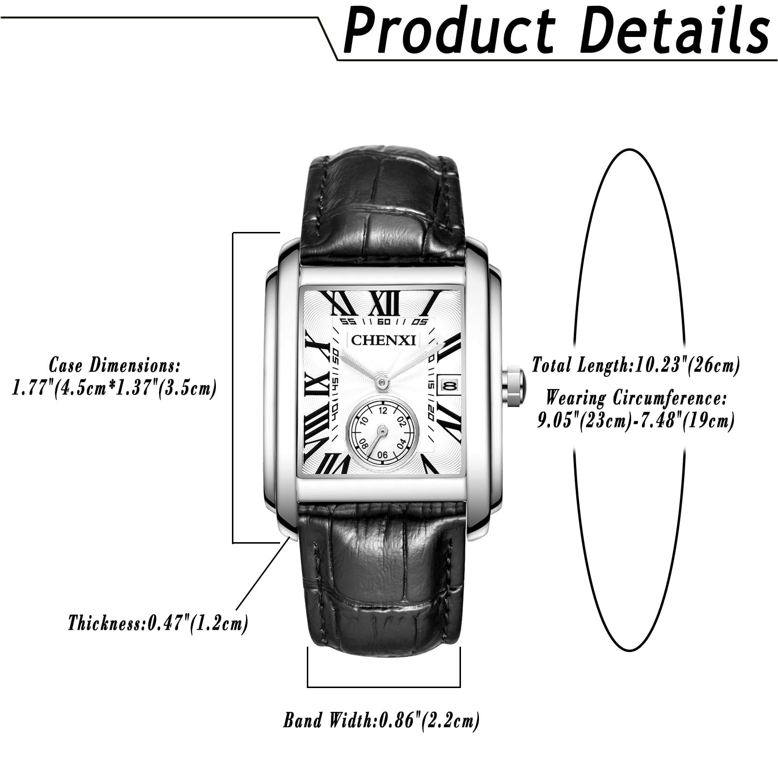 Avaner Men's Vintage Square Leather Analog Quartz Dress Watch with Date Display - Classic Business & Formal Timepiece for Office, Wedding & Special Occasions