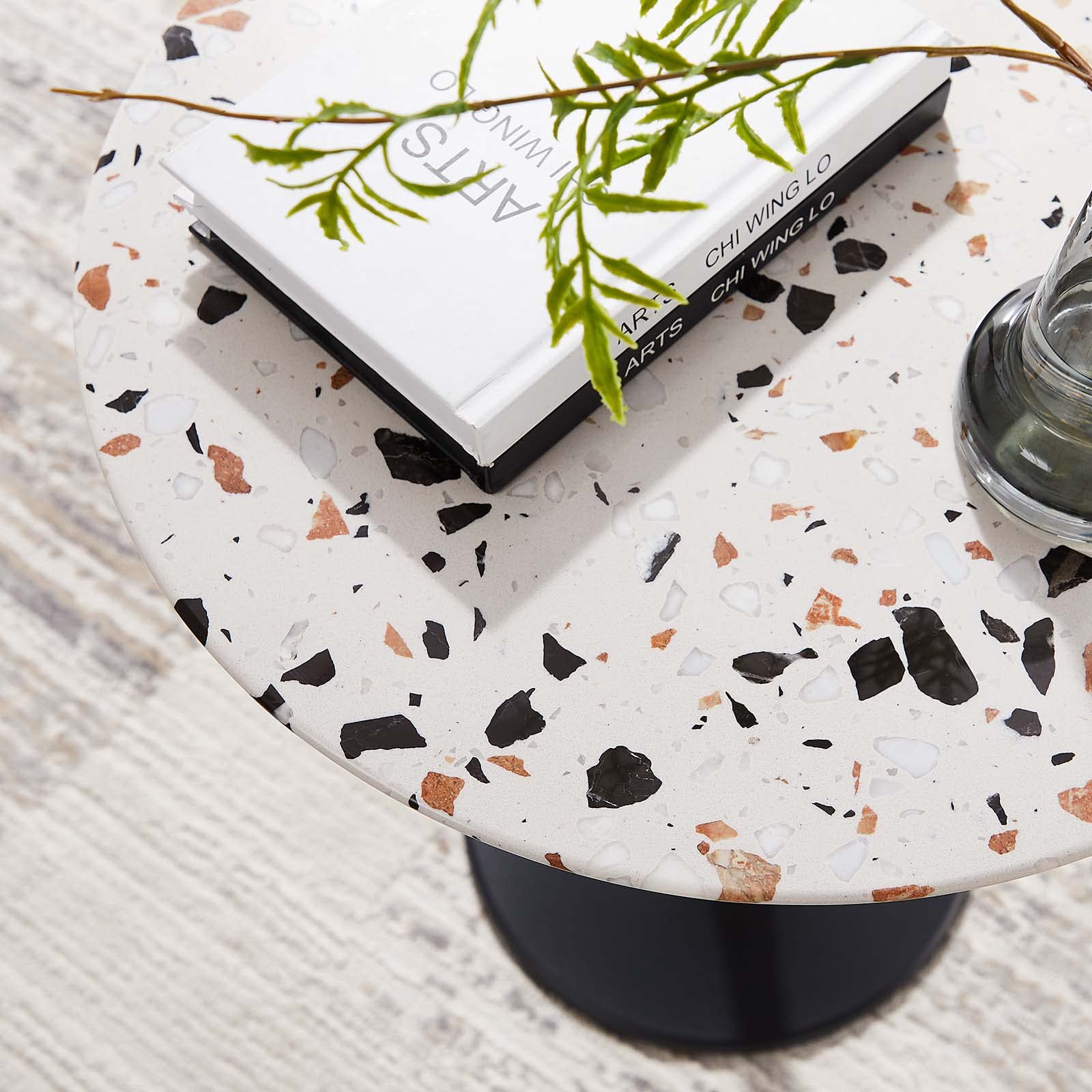 Modway Lippa 20-Inch Round Black Terrazzo Side Table - Modern Accent Table for Living Room, Bedroom, or Office Decor