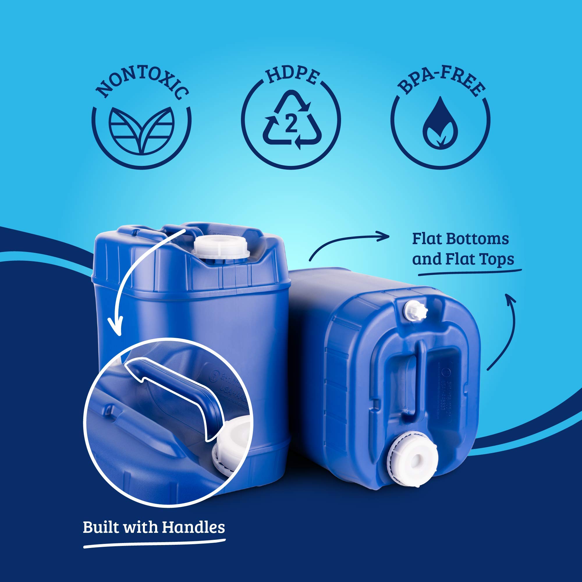 5-Gallon Stackable Water Storage Containers - Emergency Water Supply for Camping, Hiking, Hurricane & Disaster Preparedness - BPA Free, Leak Proof (Set of 8, Total 40 Gallons) - Perfect for Outdoor Adventures, Emergency Kits & Home Storage