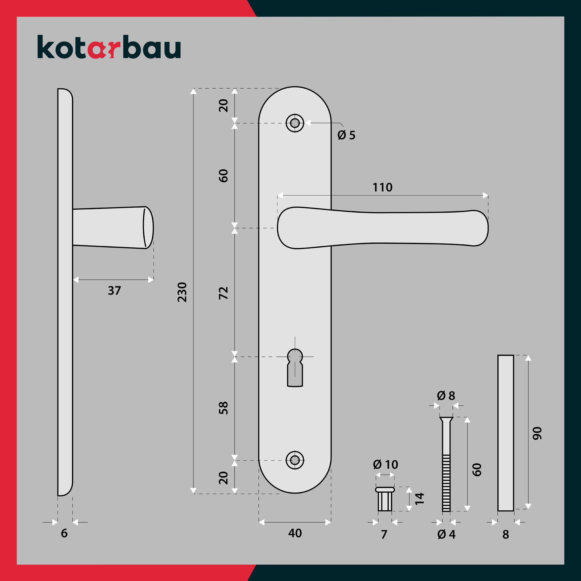 KOTARBAU® 72mm Left Right Deadlock Silver Door Handle Set - Durable Aluminum Long Plate Door Fitting for Bedroom, Bathroom & Interior Doors (Model 05907465904148) - Perfect for Home, Office & Commercial Spaces