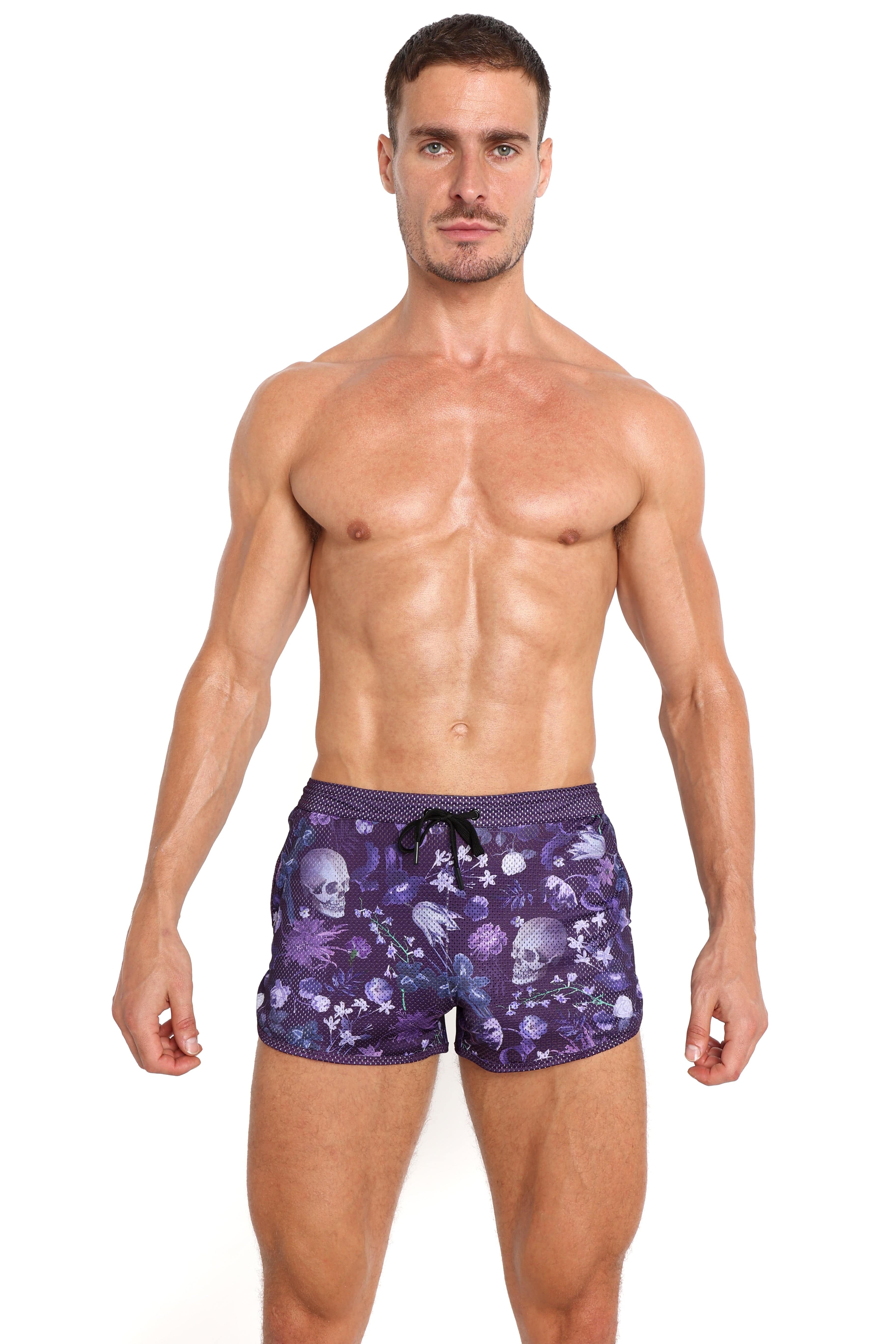 Hand Painted Dutch Floral Mesh Shorts - Purple Boho Summer Shorts for Women | Beach Vacation, Music Festival & Casual Outfit