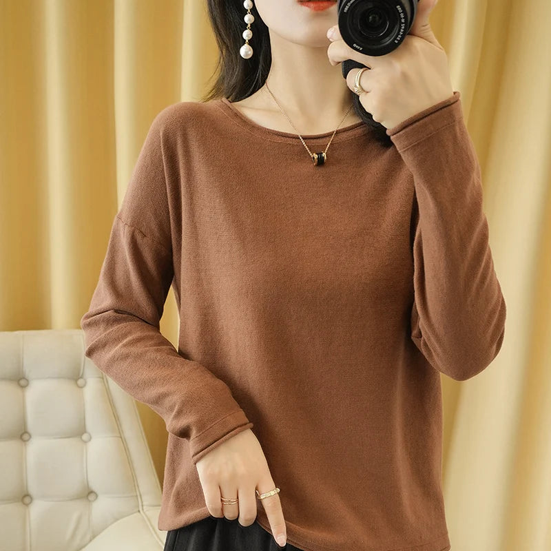 Soft Cotton O-Neck Pullover Knit Sweater for Women - Cozy Winter Wear & Casual Outfits