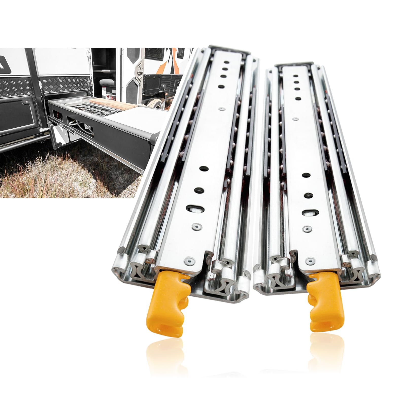 Heavy Duty Drawer Slides with Lock - 12 to 60 Inch Ball Bearing Side Mount Rails - 390 lb Load Capacity Full Extension Industrial Drawer Slides for Cabinets, Workbenches & Tool Storage