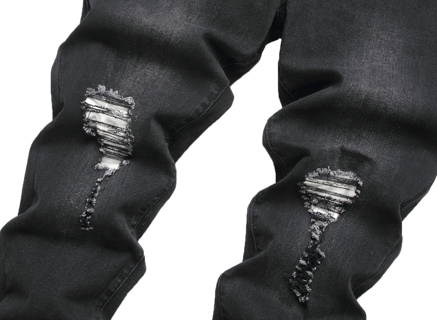 Men's Slim Fit Ripped Straight Leg Jeans - Black Distressed Denim Pants for Casual Wear & Street Style | Regular Length, Comfortable Fit for Daily Outfits, Dating and Weekend Looks